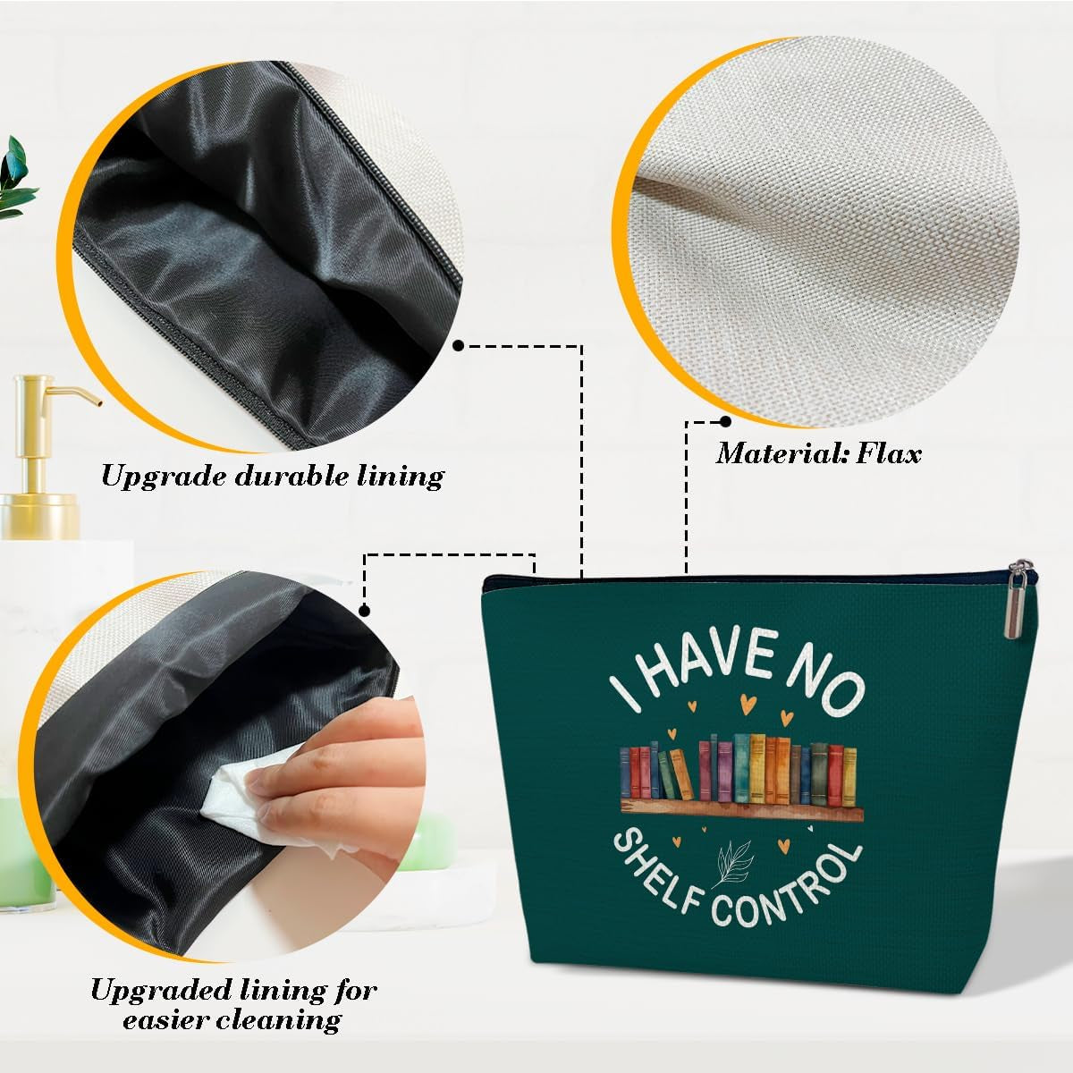 Book Lovers Gifts Bag, Small Cosmetic/Trinket Bag, "I Have No Shelf Control"