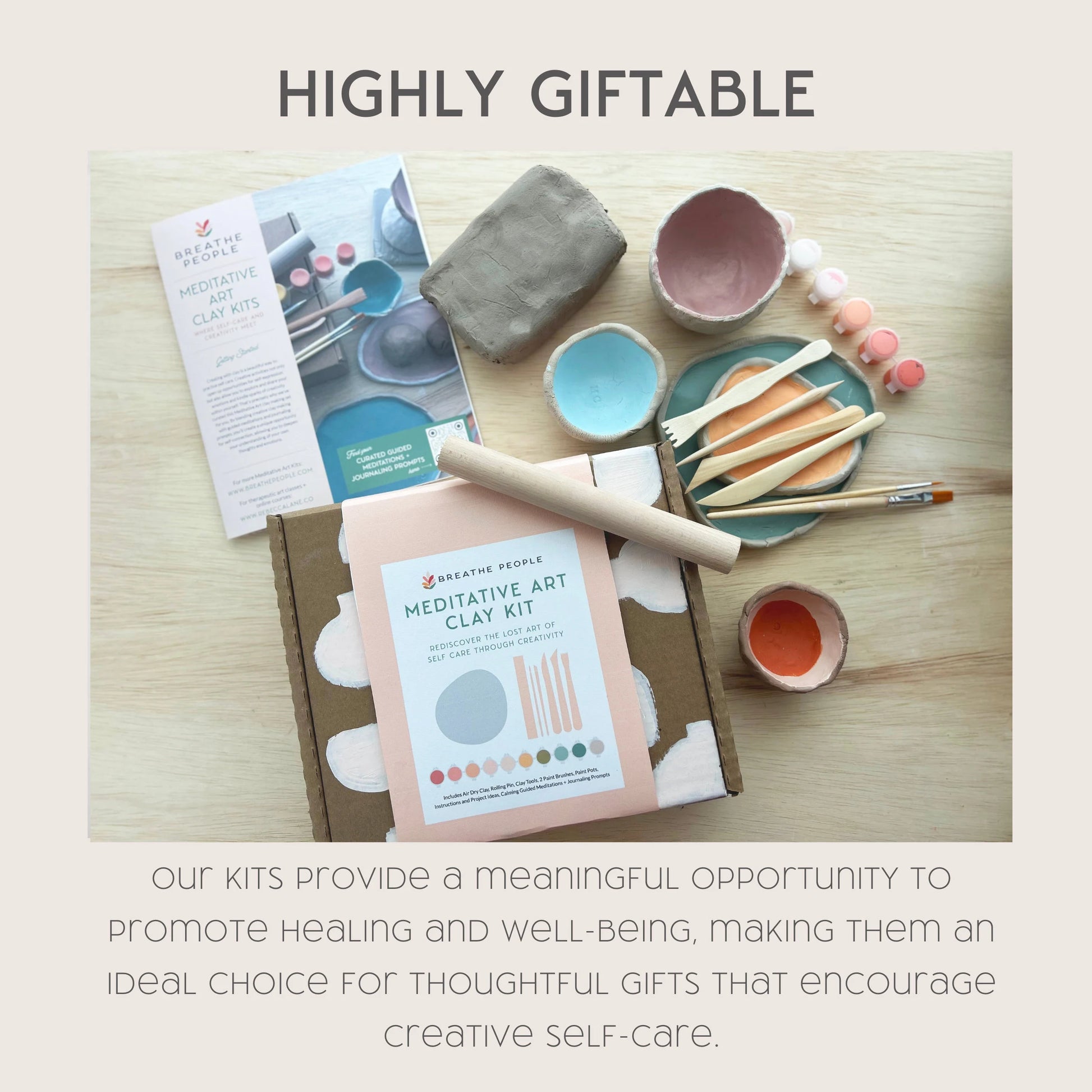 Deluxe Meditative Art Air Dry Clay Kit + Meditations and Journaling, Beginner Pottery Kit, DIY Clay, Self-Care Craft Kit for Adult Crafts