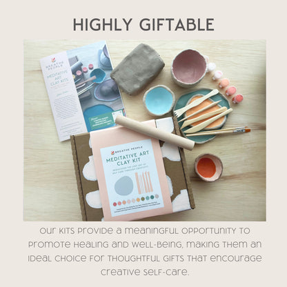 Deluxe Meditative Art Air Dry Clay Kit + Meditations and Journaling, Beginner Pottery Kit, DIY Clay, Self-Care Craft Kit for Adult Crafts