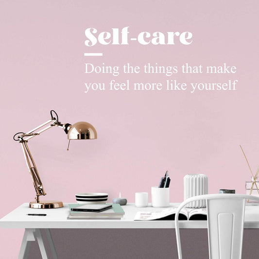 Vinyl Wall Art Decal - Self Care - 13" X 30" - Modern Inspirational Self Esteem Definition Quote Sticker for Home Work Office Bedroom Closet Living Room Decor (White)