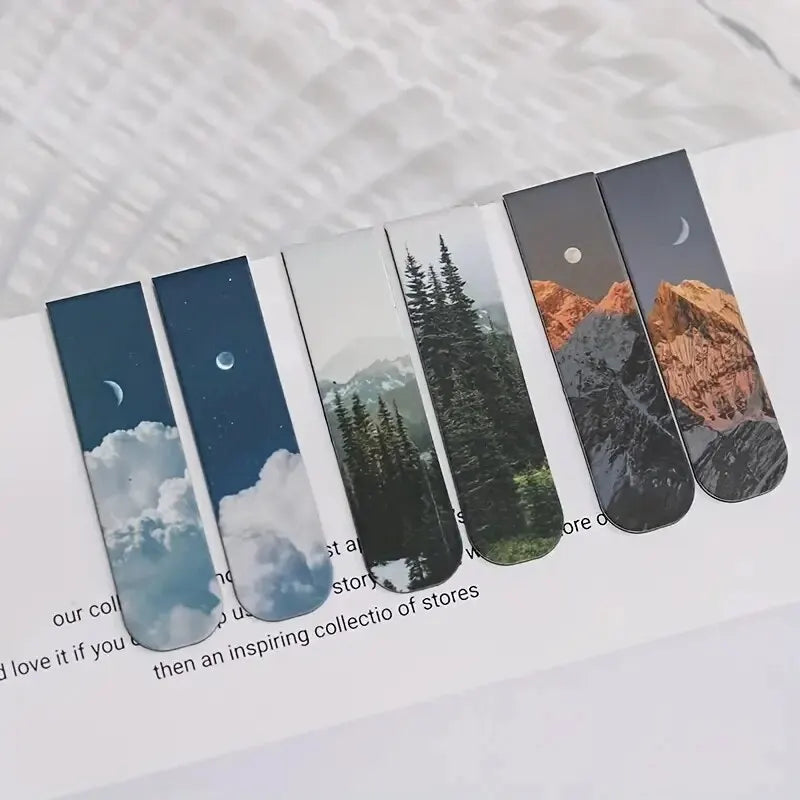 2Pcs Forest Landscape Magnetic Bookmark for Pages Books Readers