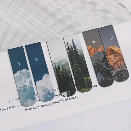 2Pcs Forest Landscape Magnetic Bookmark for Pages Books Readers