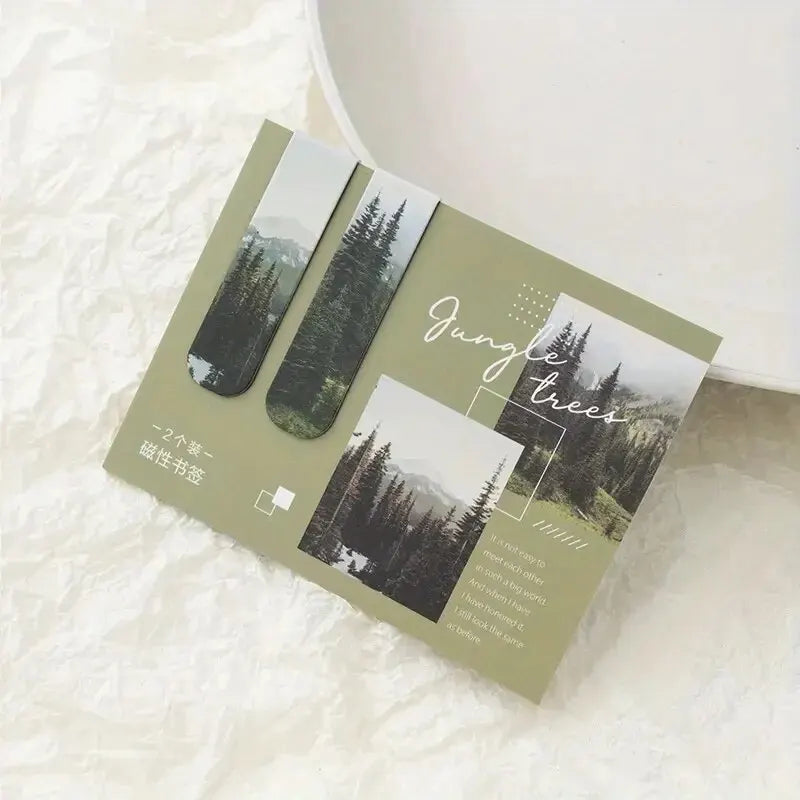 2Pcs Forest Landscape Magnetic Bookmark for Pages Books Readers