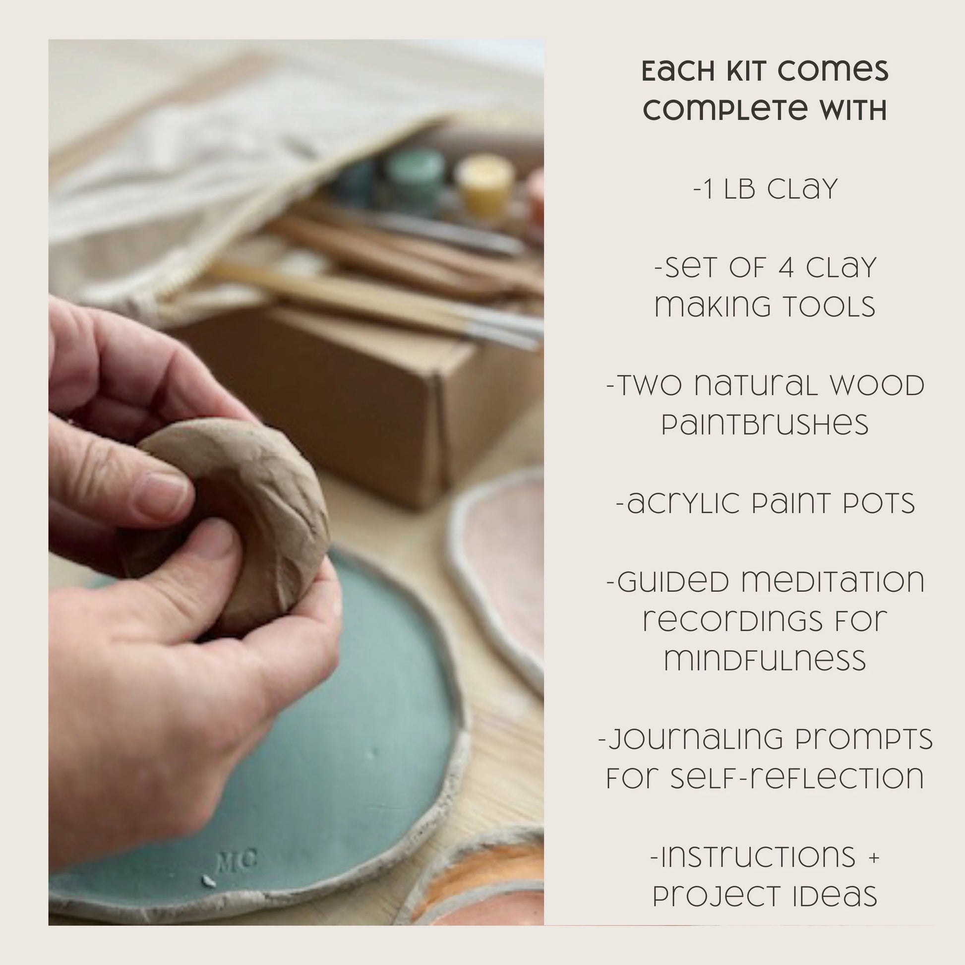 Deluxe Meditative Art Air Dry Clay Kit + Meditations and Journaling, Beginner Pottery Kit, DIY Clay, Self-Care Craft Kit for Adult Crafts