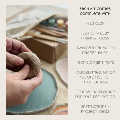 Deluxe Meditative Art Air Dry Clay Kit + Meditations and Journaling, Beginner Pottery Kit, DIY Clay, Self-Care Craft Kit for Adult Crafts