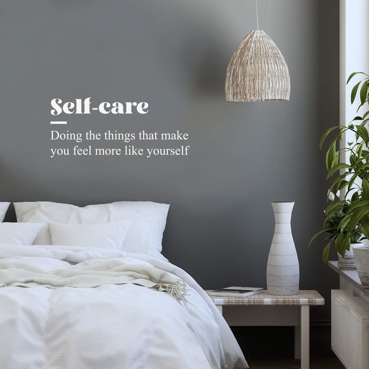 Vinyl Wall Art Decal - Self Care - 13" X 30" - Modern Inspirational Self Esteem Definition Quote Sticker for Home Work Office Bedroom Closet Living Room Decor (White)