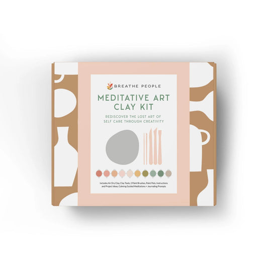 Deluxe Meditative Art Air Dry Clay Kit + Meditations and Journaling, Beginner Pottery Kit, DIY Clay, Self-Care Craft Kit for Adult Crafts