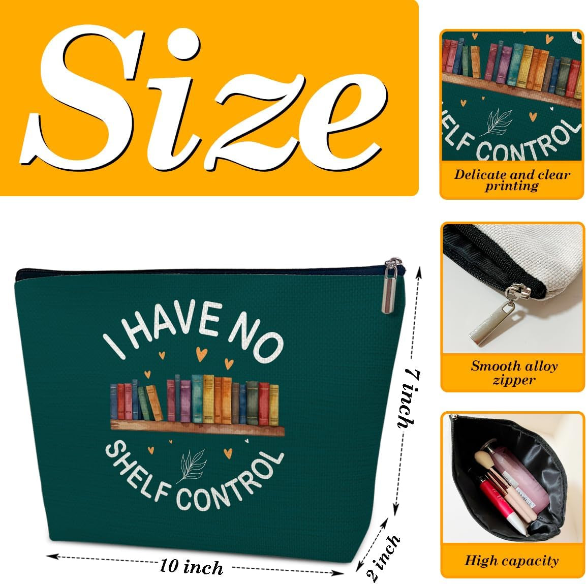 Book Lovers Gifts Bag, Small Cosmetic/Trinket Bag, "I Have No Shelf Control"