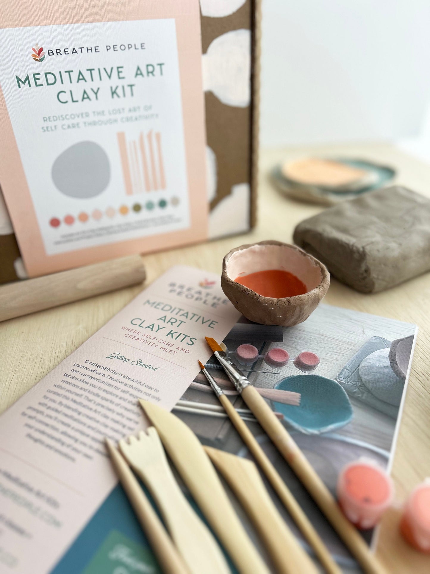 Deluxe Meditative Art Air Dry Clay Kit + Meditations and Journaling, Beginner Pottery Kit, DIY Clay, Self-Care Craft Kit for Adult Crafts