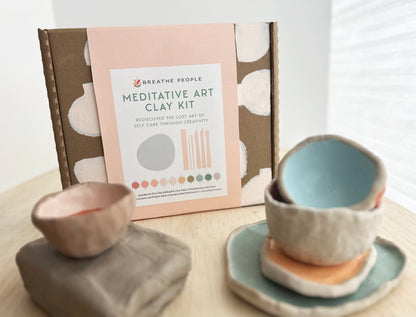 Deluxe Meditative Art Air Dry Clay Kit + Meditations and Journaling, Beginner Pottery Kit, DIY Clay, Self-Care Craft Kit for Adult Crafts