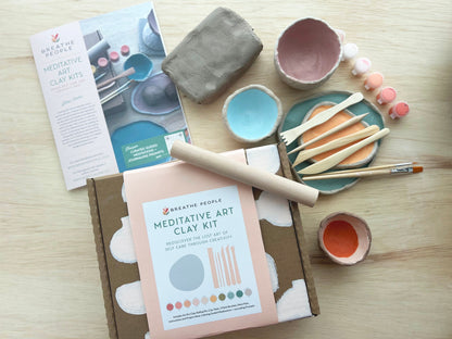 Deluxe Meditative Art Air Dry Clay Kit + Meditations and Journaling, Beginner Pottery Kit, DIY Clay, Self-Care Craft Kit for Adult Crafts